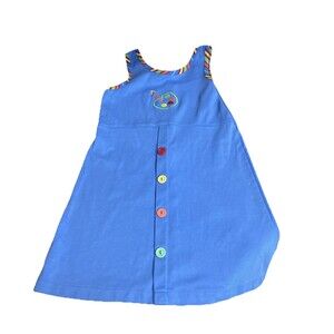 VINTAGE Patsy Aiken Chez Ami Blue Sleeveless Embroidered Art Pallet Dress Girl 7